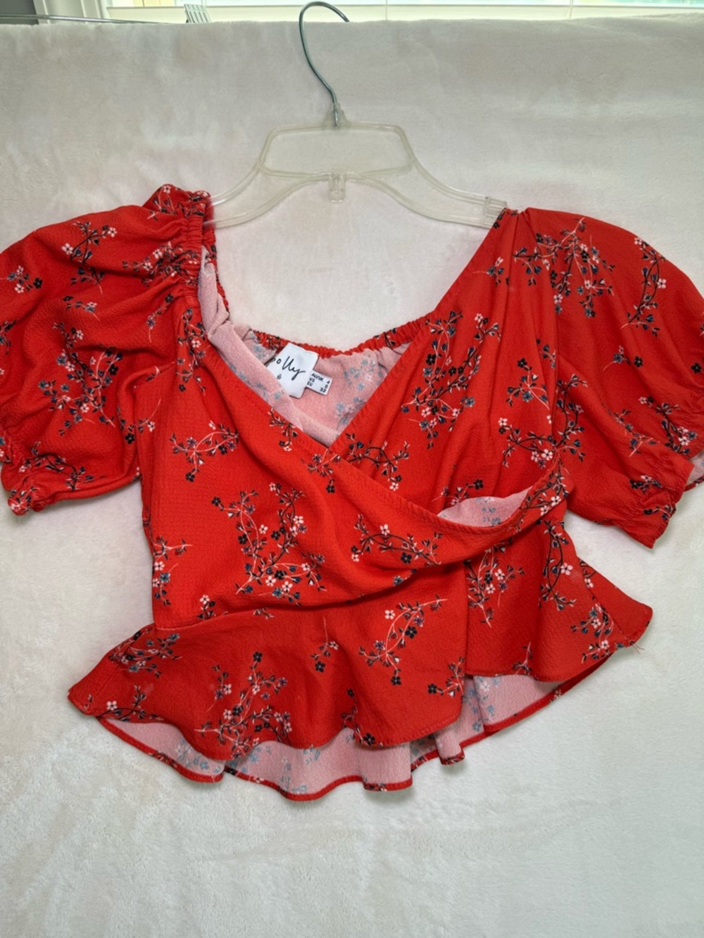 Princes Polly Red Floral Wrap Peplum Top